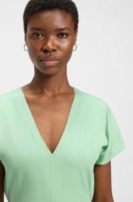 V-neck dress in stretch material, Light Green