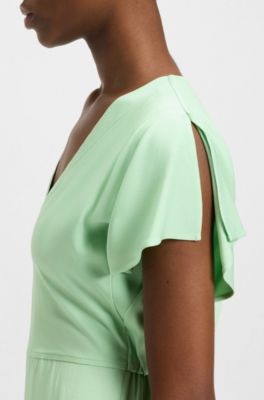 V-neck dress in stretch material, Light Green