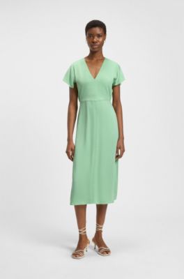 V-neck dress in stretch material, Light Green