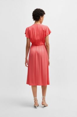 V-neck dress in stretch material, Coral