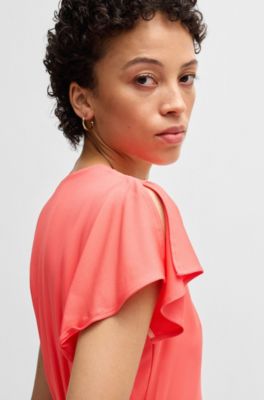 Kleid aus Stretch-Gewebe mit V-Ausschnitt, Koralle