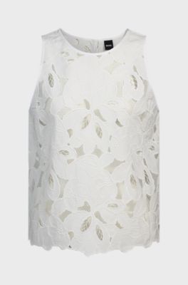 Tailored blouse in cotton-blend broderie anglaise, White