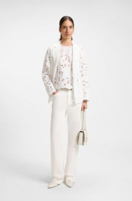 Tailored blouse in cotton-blend broderie anglaise, White