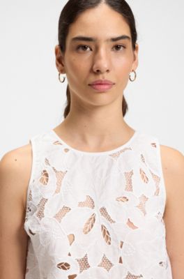 Tailored blouse in cotton-blend broderie anglaise, White