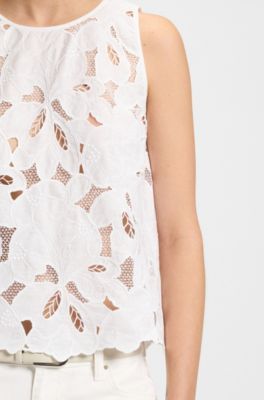 Tailored blouse in cotton-blend broderie anglaise, White