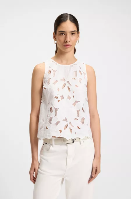 Chemisier ajusté en broderie anglaise de coton mélangé