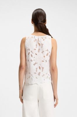 Tailored blouse in cotton-blend broderie anglaise, White