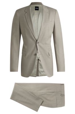 Slim-fit suit in pinstripe virgin wool, Beige Patterned