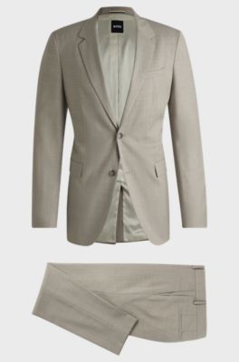 Slim-fit suit in pinstripe virgin wool, Beige Patterned