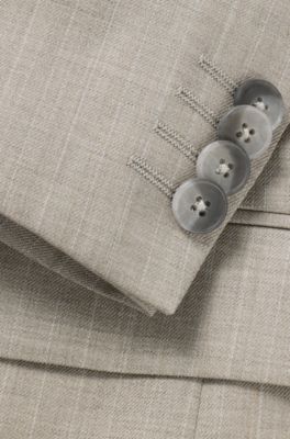 Slim-fit suit in pinstripe virgin wool, Beige Patterned