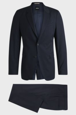 Slim-fit suit in pinstripe virgin wool, Blue Patterned
