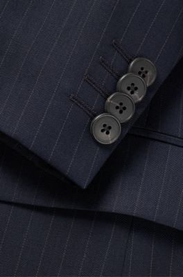 Slim-fit suit in pinstripe virgin wool, Blue Patterned