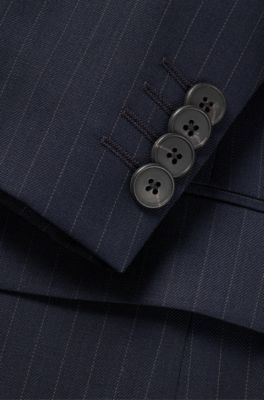 Slim-fit suit in pinstripe virgin wool, Blue Patterned