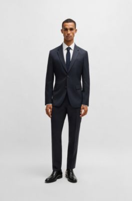 Slim-fit suit in pinstripe virgin wool, Blue Patterned
