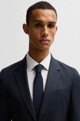 Slim-fit suit in pinstripe virgin wool, Blue Patterned