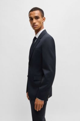 Slim-fit suit in pinstripe virgin wool, Blue Patterned