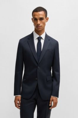 Slim-fit suit in pinstripe virgin wool, Blue Patterned