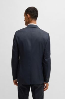 Slim-fit suit in pinstripe virgin wool, Blue Patterned