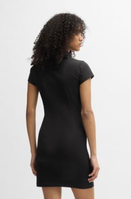 Bodycon dress in stretch cotton with zip placket, Black