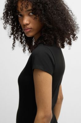 Bodycon dress in stretch cotton with zip placket, Black