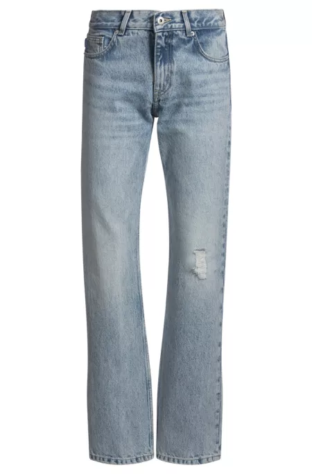 Straight-fit jeans in blue denim with distressed detailing