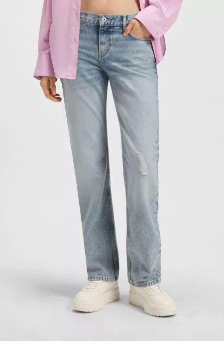 Straight-fit jeans in blue denim with distressed detailing