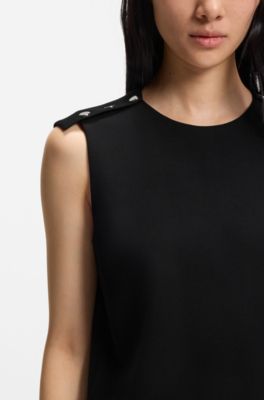 Robe droite en tissu stretch avec &eacute;paules boutonn&eacute;es, Noir