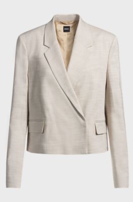 Regular-Fit Blazer aus meliertem Stretch-Gewebe, Hellbeige