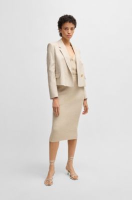Regular-fit blazer in melange stretch fabric, Light Beige