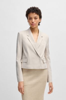 Regular-fit blazer in melange stretch fabric, Light Beige