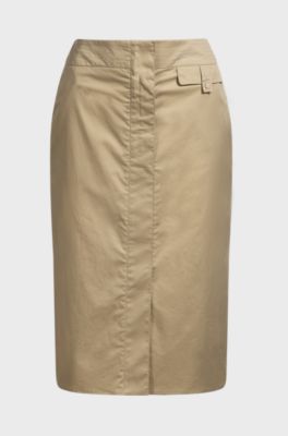 Pocket-detail skirt in stretch cotton, Beige