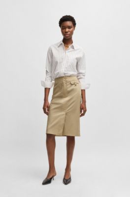 Pocket-detail skirt in stretch cotton, Beige