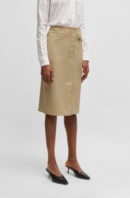Pocket-detail skirt in stretch cotton, Beige