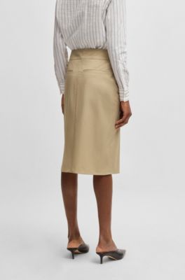 Pocket-detail skirt in stretch cotton, Beige