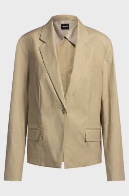 Single-button blazer in airy stretch cotton, Beige