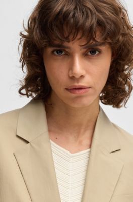 Single-button blazer in airy stretch cotton, Beige