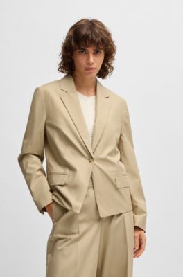 Single-button blazer in airy stretch cotton, Beige