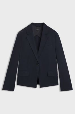 Single-button blazer in airy stretch cotton, Dark Blue