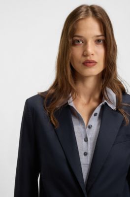 Single-button blazer in airy stretch cotton, Dark Blue