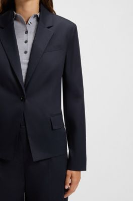 Single-button blazer in airy stretch cotton, Dark Blue