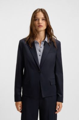 Single-button blazer in airy stretch cotton, Dark Blue