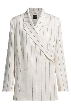 Relaxed-fit suit jacket in striped linen-blend bouclé