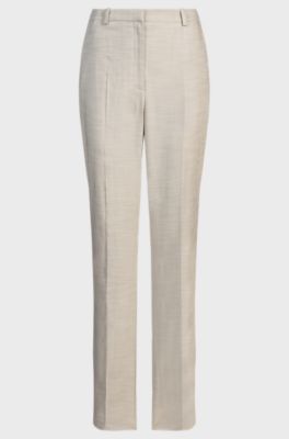 Relaxed-fit trousers in melange stretch fabric, Light Beige