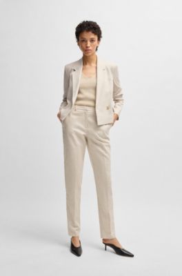 Relaxed-fit trousers in melange stretch fabric, Light Beige