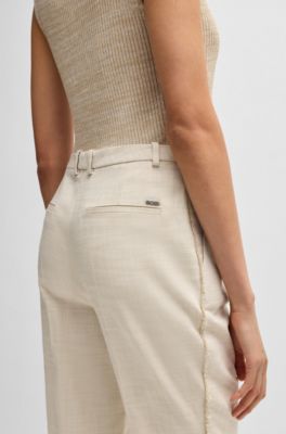 Relaxed-fit trousers in melange stretch fabric, Light Beige
