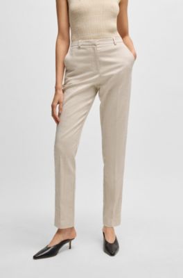 Relaxed-fit broek van gem&ecirc;leerd stretchmateriaal, Lichtbeige