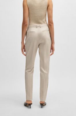 Relaxed-fit trousers in melange stretch fabric, Light Beige