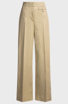 High-waisted regular-fit trousers in airy stretch cotton, Beige