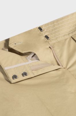 High-waisted regular-fit trousers in airy stretch cotton, Beige
