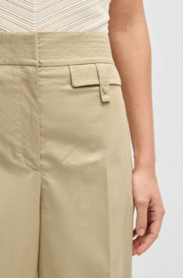 High-waisted regular-fit trousers in airy stretch cotton, Beige